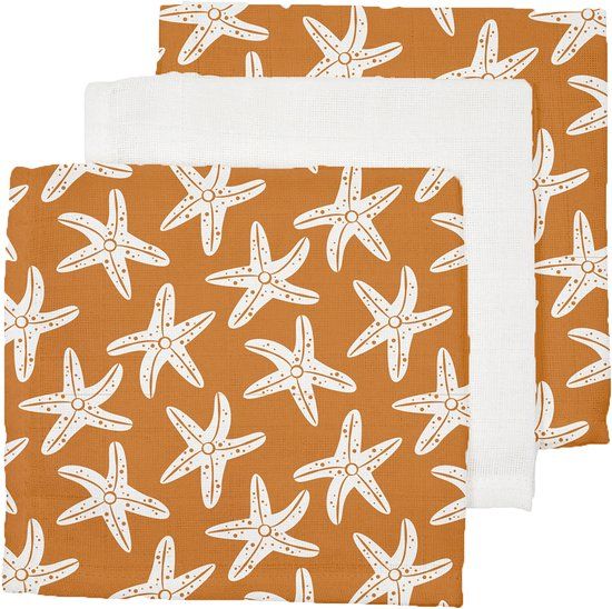 Swim Essentials Hydrofiele Monddoekjes met Zeesterrenprint - Set 3 stuks - Katoen - Oranje/Wit