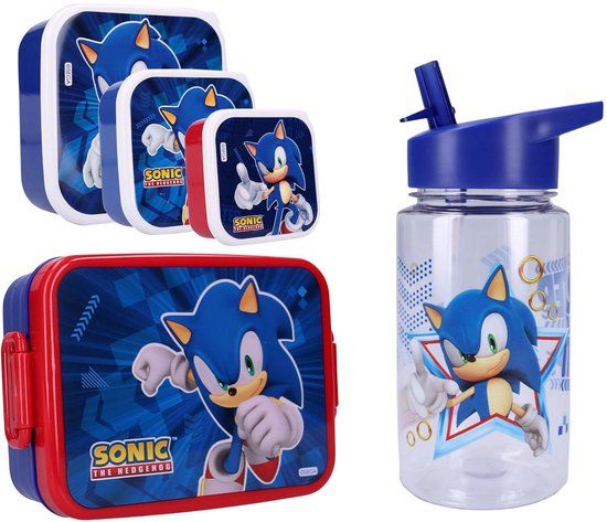 4KidsOnly Sonic Lunchset - Lunchbox - Drinkfles - 3 Snackboxen - Blauw