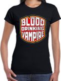 Bellatio Decorations Shoppartners Bv Halloween blood drinking vampire / bloed drinkende vampier verkleed t-shirt zwart voor dames - horror shirt / kleding / kostuum XXL