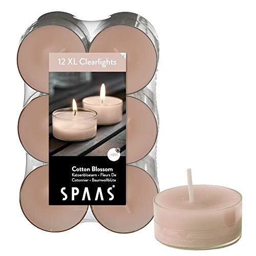 Spaas 12 Maxi Clearlights Geur, theelichten in transparante cup, ± 8 uur - Cotton blossom