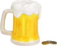 G. Wurm Spaarpot Bierglas Keramiek Geel/Wit 14 x 11 cm