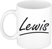 Bellatio Decorations Lewis Naam koffiemok - beker - met sierlijke letters - wit