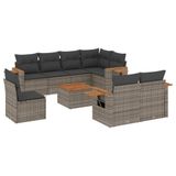 vidaXL 9-delige Loungeset met Kussens, Poly Rattan, Grijs