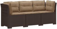 vidaXL 3-zits tuinbank met kussens, rotanlook, PP, bruin
