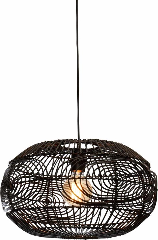 Good&Mojo Hanglamp Madeira - Rotan Zwart - Ø48cm - Modern - Hanglampen Eetkamer, Slaapkamer, Woonkamer