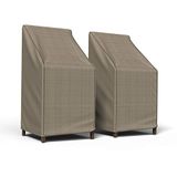 Budge P1A01PM1-2PK Engelse Tuin Patio Stapel Stoelen Barkruk Cover (2 Pack) Heavy Duty en Waterdicht, Stoelen Stoel (2-Pack), Tan Tweed