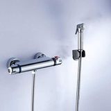 Lefran Thermostatische Bidet Kit Muur Thermostatische Bidet Kraan Shattaf Bidet Spayer Douchepistool+1.5 Meter Doucheslang+Abs Douchekenthouder Chrome