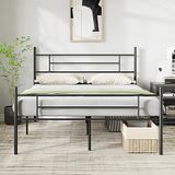 Novilla Metalen bedframe van 30,5 cm met hoofdeinde en treeplank, stalen lattenondersteuning, matrasbasis, antislip ontwerp, eenvoudige montage, opbergruimte onder bed 160 x 190 cm, zwart