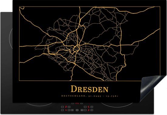 KitchenYeah® Inductie beschermer 77x51 cm - Stadskaart - Dresden - Goud - Zwart - Inductiebeschermer voor Inductie Kookplaat
