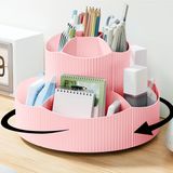 Merkloos / Sans marque Bureau Organizer - 360° Draaibaar - Met 11 Vakken - Grote Capaciteit - Voor Pennen - Kantoorartikelen - Schoolspullen - Cosmetica - Roze