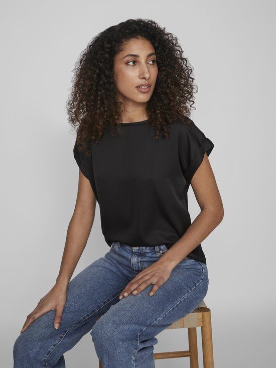 VILA VIELLETTE S/S SATIN TOP/SU - NOOS Dames Top - Maat 44 - Blauw