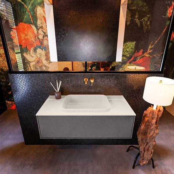 Mondiaz ERIN 100cm badmeubelset onderkast Dark grey met 1 lade Wastafel RIDGE Linen