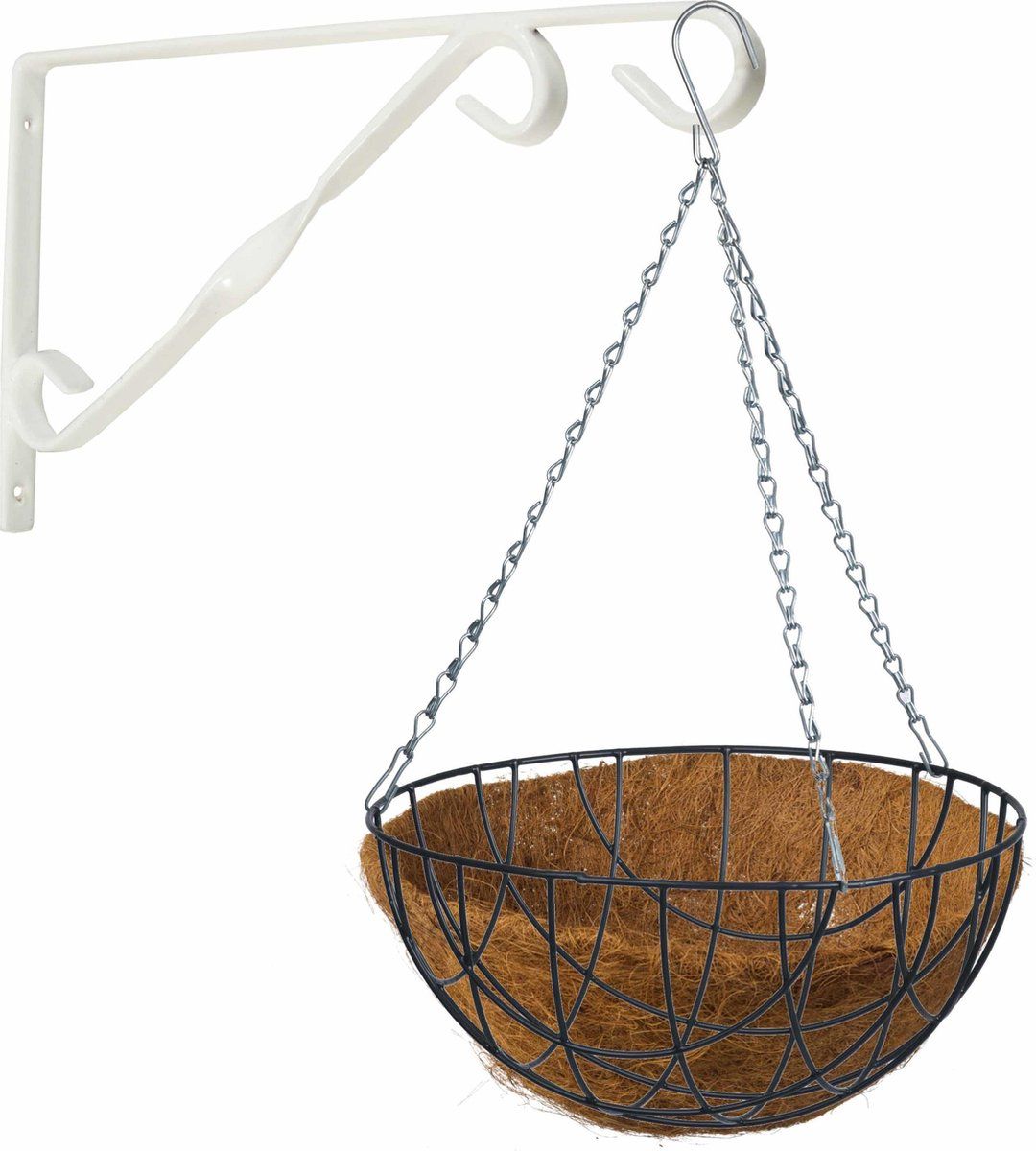 Bellatio Flowers & Plants Hanging basket groen met klassieke muurhaak wit en kokos inlegvel - complete hanging basket set