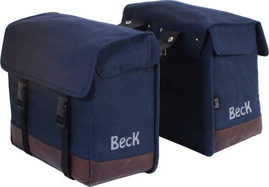 BECK Natural Dubbele Fietstas - Blauw - 40L - Canvas - Achter - Afneembaar