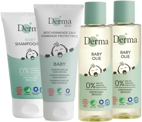 Derma Eco Baby olie 2 x 150 ml - shampoo & lichaam - billenzalf - verzorgingsproducten - ecologische - set - pakket