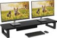 PromoHome Dubbele monitorstandaard, 91x26cm bureauplank, dubbele monitorverhoger voor laptop, computerscherm, monitorstandaard, desktoporganizer voor werken, zwart