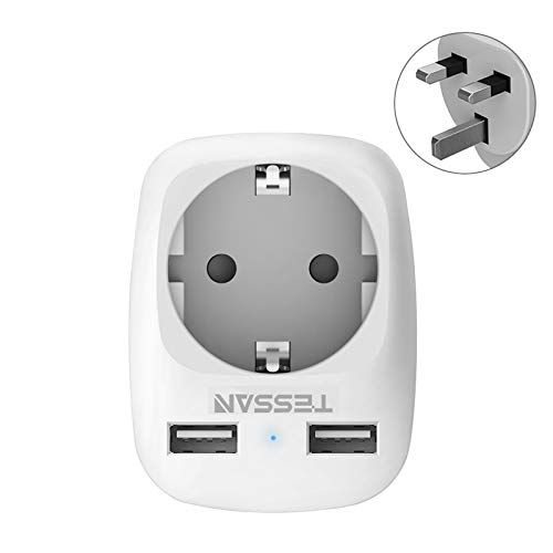 TESSAN Reisadapter UK Adapter Engeland Duitsland Stekker met 2 USB (2,4A)