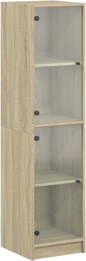 vidaXL Hoge kast met glazen deuren 35x37x142 cm sonoma eikenkleurig