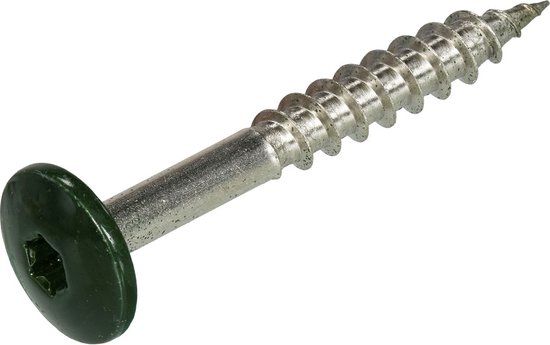 Hoenderdaal Fasteners Skapa Global B.V. Schroeven voor montage Trespa platen - Torx 20 - 4,8x38mm - RVS - Deeldraad - Groen RAL 6009 (100 stuks)