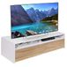 BAKAJI TV-kast van MDF-hout, dressoir met televisiestandaard, 2 open vakken en 2 deuren, afmetingen: 130 x 40 x 35,5 cm, kleur wit en eiken, modern design, wooncultuur