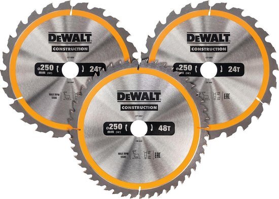 DeWalt DT1963 3 Delige Cirkelzaagbladen - 250 x 30 x 24T-24T-48T - Hout