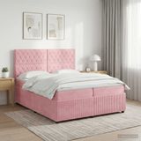 vidaXL Boxspringbed met matras, roze, 200 x 200 cm, fluweel