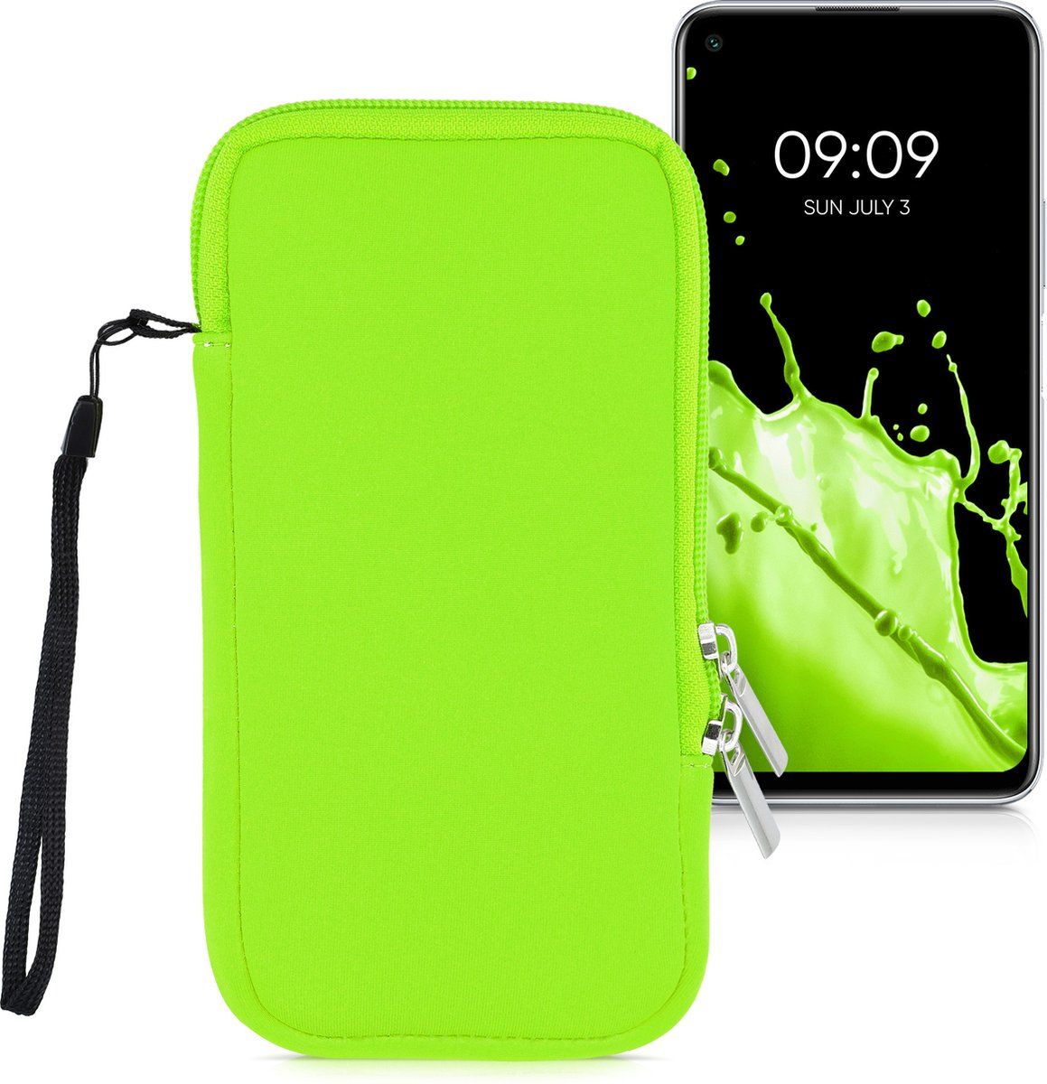 kwmobile Tasje voor smartphones XL - 6,7/6,8" - Insteekhoesje van neopreen in neon groen - 17,2 x 8,4 cm