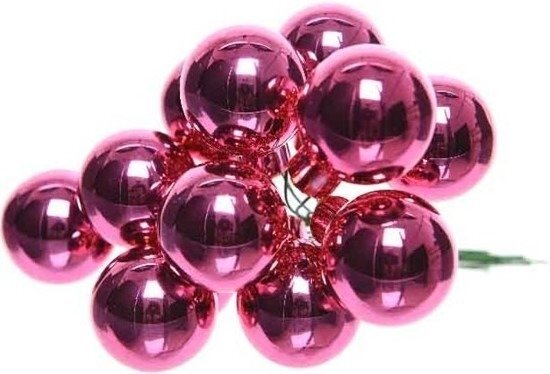 Decoris 10x Mini glazen kerstballen kerststekers/instekertjes fuchsia roze 2 cm - Fuchsia roze kerststukjes kerstversieringen glas