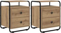 vidaXL Nachtkastje 2 st Artisanaal eiken Hout