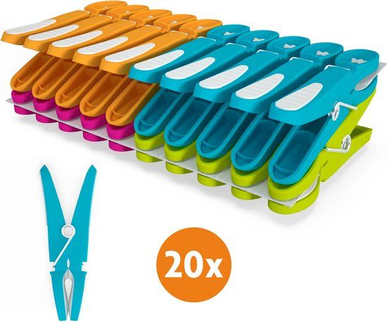 LaundrySpecialist Â® KUNSTSTOF WASKNIJPERS – set van 20 stuks. Extra stevige wasknijpers met soft-grip afwerking
