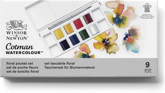 Winsor & Newton Cotman Aquarelverf Set – Floral Pocket Set – 8 Kleuren Waterverf – Compact Aquarelset met Penseel