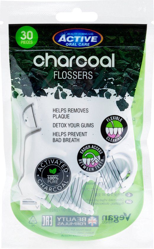 Houtskool Beauty Formulas Charcoal Flossers 30 stuks