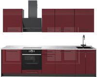 Vicco Complete keukeneenheid Fame-Line, Bordeauxrode hoogglans/Antraciet, 280 cm, WB Marmer