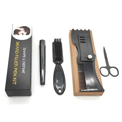 YYHJM Baard Pen Baard Borstel Baard Styling Kam Kleine Schaar Combo Kit Heren Speciale Baard Pen Baard Borstel Mannelijke Baard Reparatie Vorm Vierdelig (Zwart)
