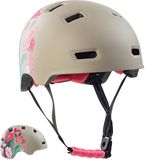 Crazy Safety Rampage Grijze Bloem | Fietshelm, skateboardhelm, rolschaatshelm en BMX-helm | Fietshelm voor mannen, vrouwen en kinderen | L (57-61cm) | Verstelbare helm voor skaters en fietsers