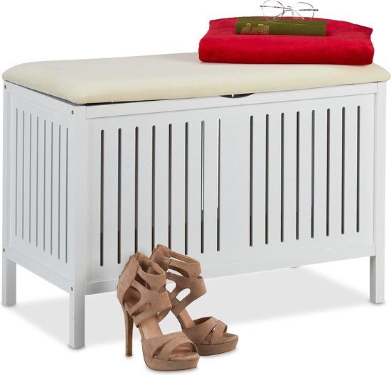 Relaxdays Bankje met opbergruimte - Wit - Hout - 78 x 56 x 39 cm