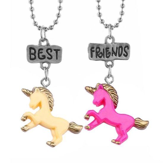 Fako Bijoux® Vriendschapsketting - BFF Ketting - Eenhoorn - Unicorn - Roze/Geel - Kinderen