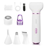 Epileerapparaat voor dames, 5-in-1 intiem scheerapparaat voor vrouwen, 2 standen gezichtshaarverwijderaar, neus- en oorhaartrimmer, wenkbrauwen, nat en droog, elektrisch voor bikinizone, USB