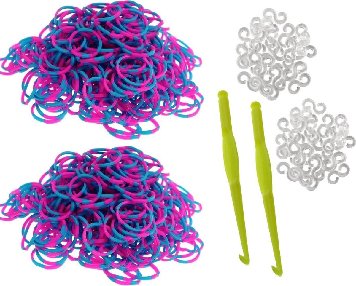 Behave 600 Loom Bands met 2 weefhaken en S-clips blauw & rose