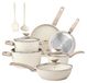 Set de 12 casseroles, revêtement antiadhésif, beige, convient aux plaques à induction
