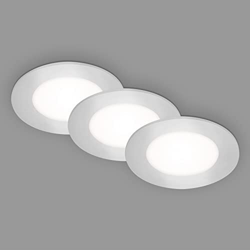 Briloner - Set van 3 plafondinbouwspots LED, ultravlakke inbouwspots, badkamer inbouwspots, badkamer inbouwspots IP65, mat chroom, 86x30 mm (DxH)