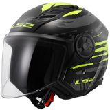 LS2 OF616 Airflow II Brush Zwart Neon Geel Jethelm - Maat XS