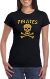 Bellatio Decorations Shoppartners Bv Piraten shirt / foute party verkleed t-shirt - goud glitter zwart - dames - piraten verkleedkleding / outfit XL