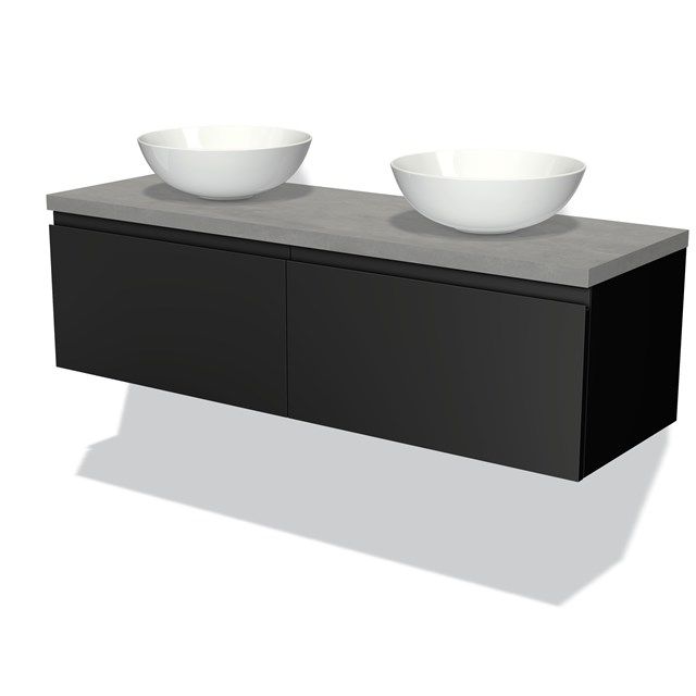 Maxaro Badkamermeubel Modulo Plato 140cm Mat Zwart 2 Lades Greeploos Lichtgrijs Beton