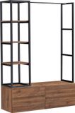 en.casa Kledingrek Egmating met lades 180x120x40 cm zwart en walnootkleurig