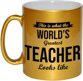 Bellatio Decorations Shoppartners Bv This is what the worlds greatest teacher looks like cadeau koffiemok / theebeker 330 ml - goudkleurig