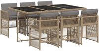 vidaXL 7-delige Tuinset met Kussens, Poly Rattan, Gemengd, Beige