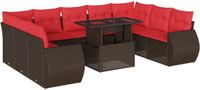 vidaXL 10-delige tuinbankset met kussens, bruin, polyrotan