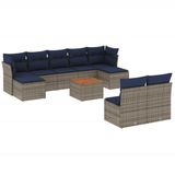 vidaXL 10-delige tuinbankset met kussens, grijs, polyrotan