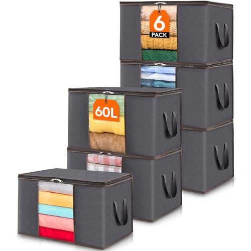Lifewit 6-pack Opbergtas voor Kleding, Dekens, Dekbedden, 60L, Grijs